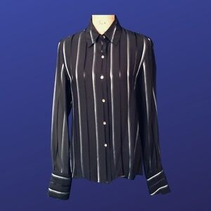 TALBOTS Long Sleeve JACQUARD Striped Shirt, NAVY/ICE BLUE, Women’s Size 6, NWOT